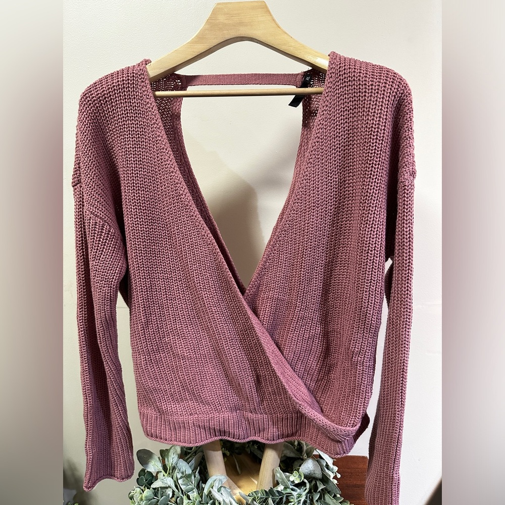 Moon & Madison Mauve Open Back Knit Sweater Women's XL Long Sleeve‎